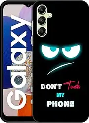 [GlamCase] Back Case Compatible with Samsung Galaxy A14 5G / 4G - Don'T Touch My Phone Teal Eyes Printed Slim Cute Hard Plastic Protective Designer Back Phone Case/Cover for Samsung A14 5G / 4G