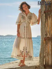 FatFace Paige Ivory Embroidered Midi Dress (AK9463) | $182