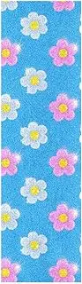 Amooorous Fake Glitter Cartoon Blue Flower Grip Tape Skateboard Waterproof Fusion Scooter Grip Tape Anti-Tearing Cruiser Griptape 33×9 Inch