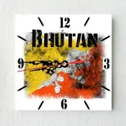 Bhutan Flag Wall clock patriots Wooden Tile Watch Support Décor