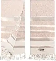DEMMEX Certified Organic Cotton Turkish Hand Towels for Bathroom - Set of 2, Kitchen, Gym Towels - Thin Light Compact Travel Towels, Quick Dry, Diamond Weave, Prewashed, 18x36, Beige