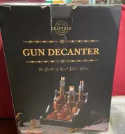 CRAFTGEN 3 GUN DECANTER SET HAND BLOWN GLASS WITH WOOD STAND (see Photos)