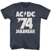 ACDC '74 Jailbreak T-Shirt Sizes SM - 5XL Angus Young Mens New Navy Heather