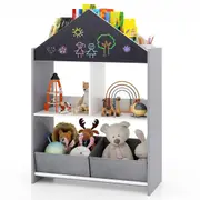 Giantex Kids Dollhouse Bookshelf Toy Storage Organizer w/Blackboard & Whiteboard Grey