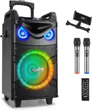 Moukey Portable Party Speaker Bluetooth Singing Machine With 2Pcs Wireless Mics