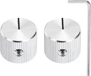 sourcing map 2 Pcs Aluminium Potentiometer Knobs, 1/4"(6.4mm) IDx5/8(15mm) ODx1/2(12.5mm) Height Universal Volume Tone Control Knobs for Guitar, Bass, Straight Line Indicator, Silver