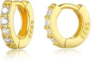 [Lansora] Cubic Zirconia Pave Cz Hoop Earrings Huggie Tiny Mini Small for Cartilage Sterling Silver Gold Plated 11mm 9mm 8mm 7mm Hoop Earrings