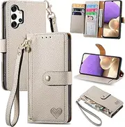 Compatible with Samsung Galaxy A23 5G SM-A236 Cover,Flip Stand Compatible with Samsung Galaxy A23 4G SM-A235 Zipper Card Slot Magnetic Wallet Case Gray
