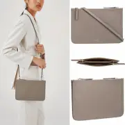 OROTON Lucy Double Zip Crossbody Clutch Bag Leather Stone NWT Dustbag