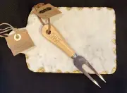 Mud Pie Marble Cheese Plate and Wooden Serving Fork NWT