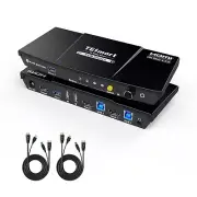 TESmart USB 3.0 HDMI KVM Switch 1 Monitor 2 Computers 4K@60Hz, Headset, Audio&Mi