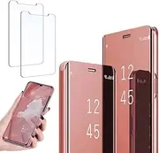 Ttianfa Case for iPhone 8G Cover Mirror Flip Case,Screen Protection Film Protective 360 Function Stand Shockproof Platin Clear View PU TPU Case flip Mirror Compatible for iPhone 8G,Rose Gold
