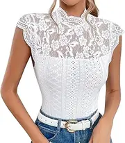 [ODIZLI] Lace Tops Women's Summer Elegant Sexy Cap Sleeve Turtleneck Flower Lace Transparent Backless Tight Lace Top