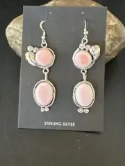 NWT Navajo Sterling Silver Pink Conch Shell Dangle Earrings 17193