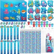 PerKoop 168 Pcs Under the Sea Party Favors Ocean Themed Party Supplies with Mini Notebook Pencil Sticker School Stationery Set for Sea Animals Gifts Prizes Rewards Goodie Bag Stuffers (Sea)