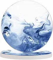Pznen Blue Wave Creative Liquid Cup Coasters for Table Marble Texture Abstract Ocean Mixed Ink Fluid Reusable Drink Coasters Set 2 Pcs Coffee Home Farmhouse Living Room Bar Decor