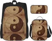 [StOlmx] 3 Pcs Set Backpack,Waterproof Bookbag, Insulated Lunch Bag & Pencil Case Pouch, Travel,Hiking,Starry Divination Constellation Print, Yin Yang Symbol, One Size