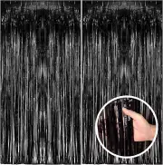 2 Pack Black Party Streamers Backdrop Tinsel Foil Fringe Curtains Halloween Part