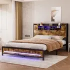 Levede Double Queen Bed Frame Headboard Storage Shelf LED Charging Mattress Base