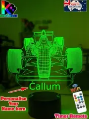 FORMULA ONE RACING CAR PERSONALISED 3D LED Night Light 7 Colour Change Room Lamp