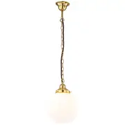 White Glass Chain Brass Pendants Lights Polished Period Lighting Spheres
