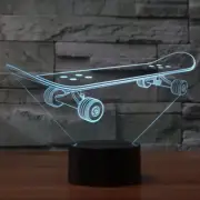 USB 7 Colors Changing Night Light Desk Table 3D LED illusion Skateboard Lamp