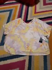 NWT Women's 2X Tek Gear Tie-Dye Tencel Crossback Short Sleeve Crop Top Shirt