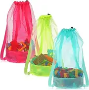 3Pack Large Mesh Beach Bag, Beach Toys Bag, Drawstring Sand Toy Bags for Swimming Beachs Pool, Vacation Essentials for Kids