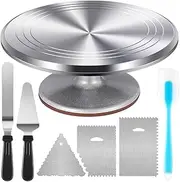 Rotating Cake Turntable Stand with Non-Slip Base, Aluminium Turntable Set, Baking Cake Tools Decorating Supplies, Heavy-Duty Baking Tool Kit for Home Bakers