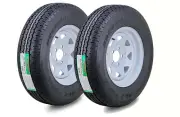 2 ROCKMAN Trailer Tire Assembly ST205/75R14 8-Ply White Spoke Rim 5 Lug on 4.5"