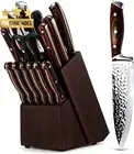 Kitchen Knife Set, 15-Piece, German Steel, with Block, Full Tang Hammered Design
