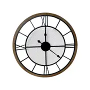 Darlin Timber/Metal 34.5cm Mesh Wall Clock Hanging Display Round Black/Brown