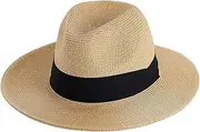 [Cauplse] Unisex Panama Hat Travel Sun Hats UV Protection for Women Men Wide Brim Fedora Straw Beach Hat UPF 50 Breathable Packable Summer Classic Beach Hat, Khaki