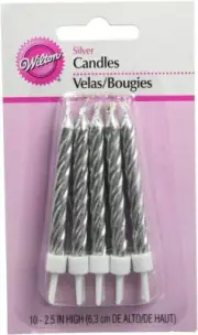 Metallic Silver Spiral 10 Candles in Holder Party Cake Topper