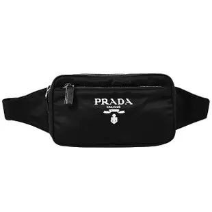 【PRADA 普拉達】經典LOGO尼龍拼接三用肩斜後背包胸口包腰包(黑)