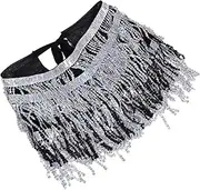 [LIFKOME] Dance Costume for Women Sparkling Sequins Waist Chain Hip Scarf Sequin Tassel Top