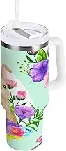 RPLIFE Cute Floral Easter Bunnies Travel Coffee Tumbler, Stainless Steel Coffee Cup, Insulated Cups with Lids, Tumbler for Men