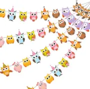 4 Pieces Owl Birthday Banners Colorful Owl Flag Banners Owl Print Bunting Banner