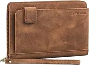 [STILORD] Momo' Small Organiser Leather DIN A6 Document Folder Vintage Purse Men's Handbag Clutch Women Men Organiser Folder for Credit Cards, Sepia - Brown, L, Briefcase