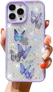 iPhone 14 Pro Max Case Glitter Butterfly Sparkle Case for Women Girls,Cute Slim Soft Silicone Gel Bling Phone Case Cover Compatible for Apple iPhone 14 Pro Max 6.7"