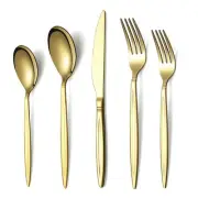 Gold Silverware Set, Titanium Gold Plating Flatware Set 20 Pieces, Stainless ...