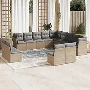 12 Piece Garden Sofa Set with Cushions Beige Poly Rattan, Conversation Sets