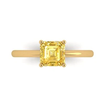 1.0Ct Asscher Cut Natural Citrine Solid 14K/18K Gold Solitaire Engagement Ring