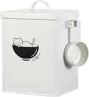 AIMALL Sealed Pet Food Storage Tin - Moisture-Proof Container for Cat and Dog Treats, Freeze-Dried Snacks, Available in Rice Bowl Cat & Stretching Cat Designs - 7.08 x 5.9 x 9.05 inches