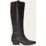 Black Black Pu Point Toe Western Knee High Boots, Black