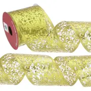 2.5"x 10Yards Sparkling Glitters Yarn Ribbon Polyester Mesh Ribbon Rolls(Gold)