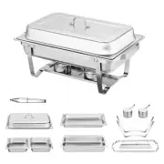 Chafing Dish Set 8 Qt. Silver Stainless Steel Chafing Dishes with 4 Half-Size 4