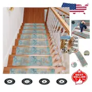Elegant Marble-Pattern Non-Slip Stair Treads - Machine Washable - 15 PCS