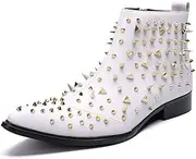 [Generic] Ankle Boot for Man High Top Boot Slip On Genuine Leather Delicate Side Zipper Fashionable Rivets Men's Leather Shoes