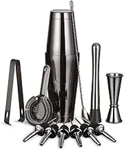 Cocktail Shaker Set Drink Mixer | 13-Piece Bartender Kit: Shaker, Double Jigger, Muddler, Alcohol Mixer Spoon.